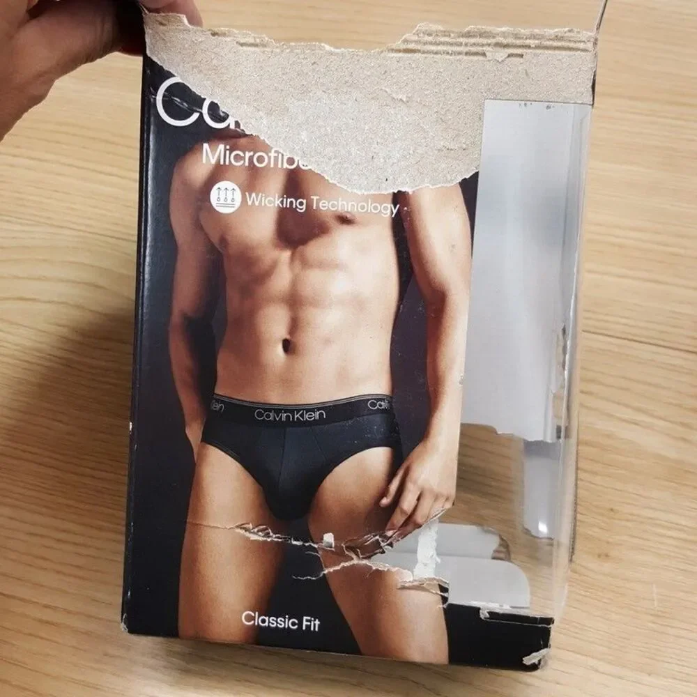 CALVIN KLEIN Hip Briefs Mens XL Black Gray 2-Pack Microfiber Classic Fit